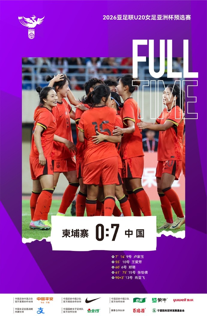 pg电子注册-连续大胜+零失球！中国U-20女足以7比0大胜柬埔寨U-20女足